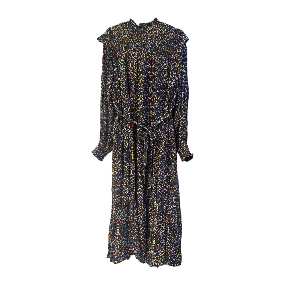 NEW Oliphant Smocked Neck Maxi Dress Shibori Indigo Lurex XXL Retail $498